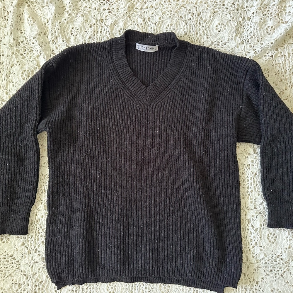 Black V Neck Knit Sweater